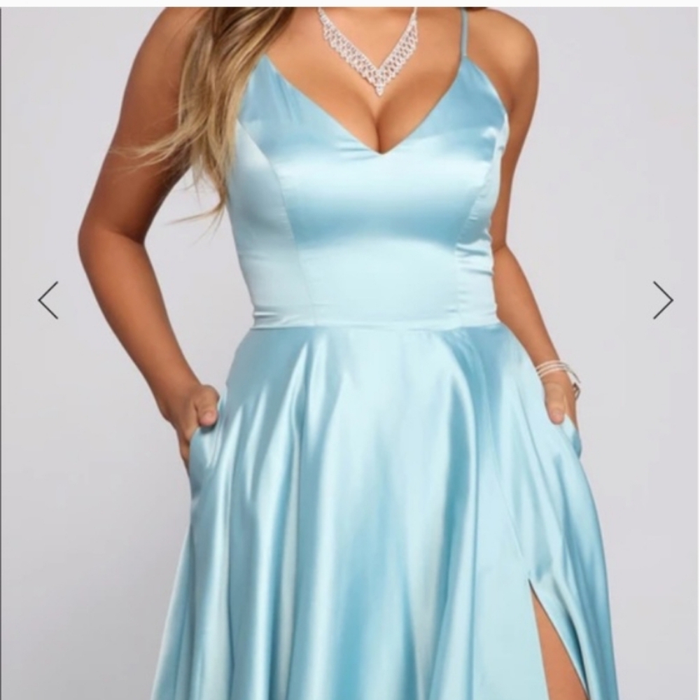 ​💎 Cinderella Moment! Light Blue Satin Ball Gown Prom Dress - With POCKETS  L - Picture 2 of 10